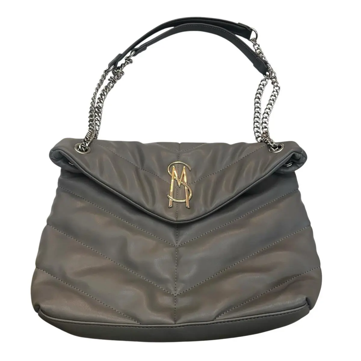Steve Madden Britta Quilted Shoulder Flap Bag Large Gray Chain Strap Convertible