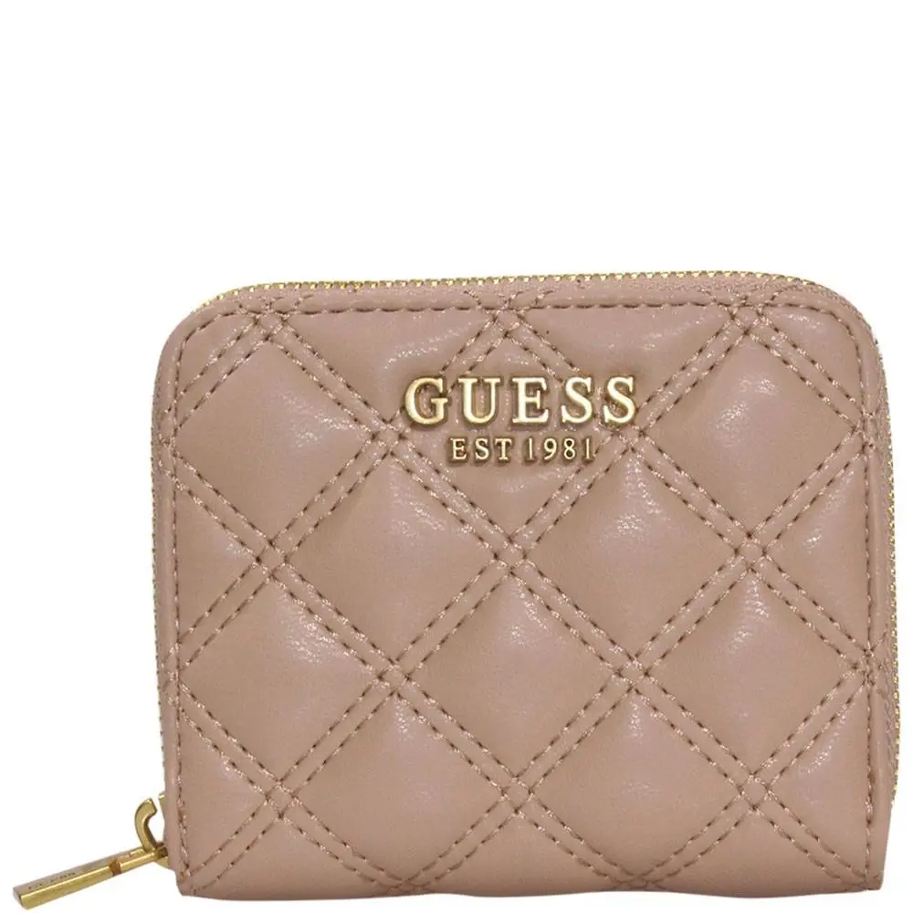 Guess Women`s Giully Wallet Beige Pebble Quilted Small Zip Around