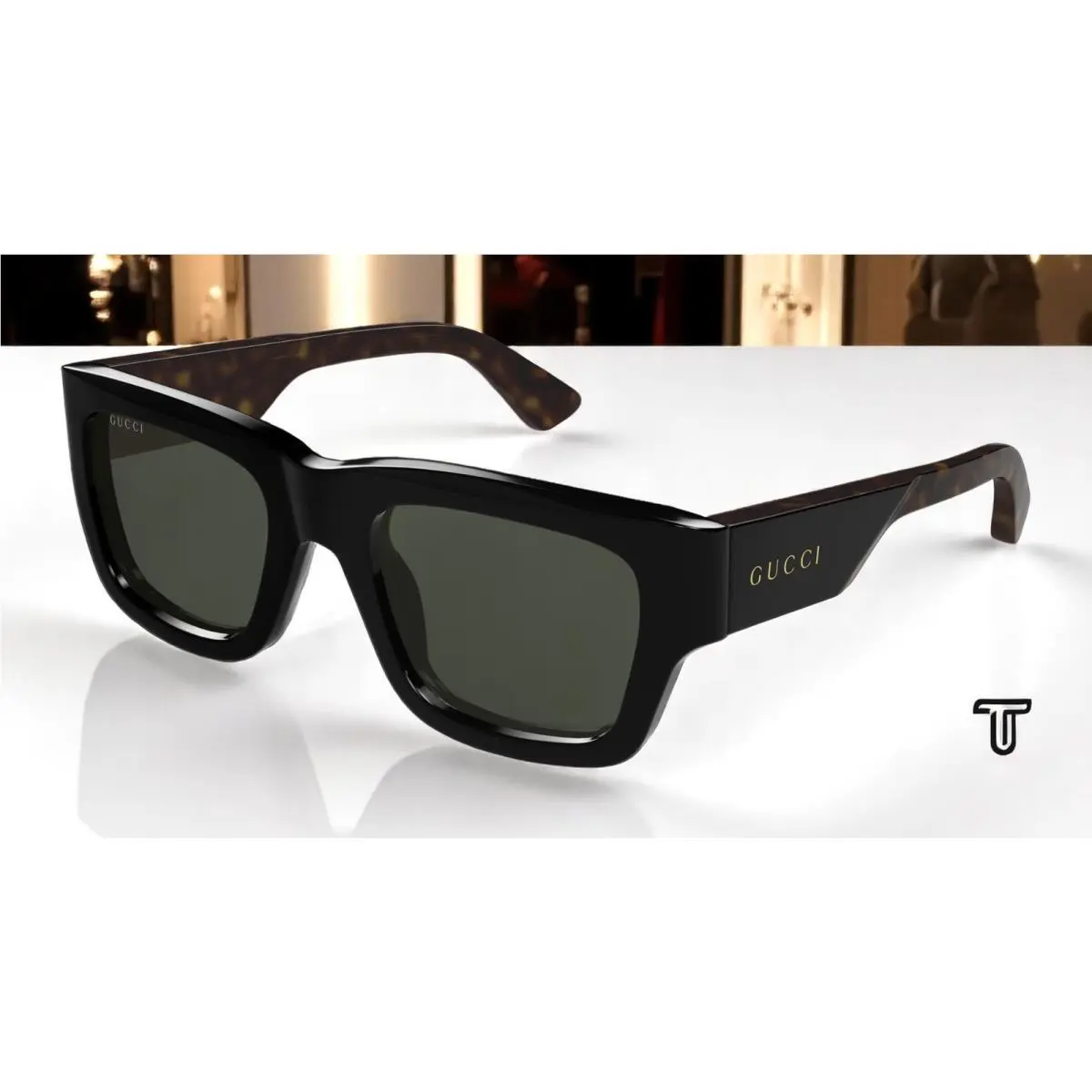 GG1668S 001 Institutional Logo Black Grey 52 mm Men`s Sunglasses by Gucci