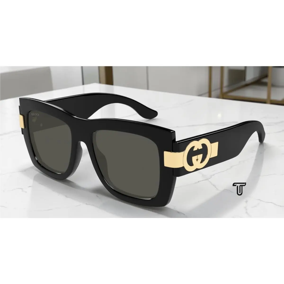 GG1688S 001 Black Black Grey 54 mm Rectangular Squared Women`s Sunglasses by Gucci