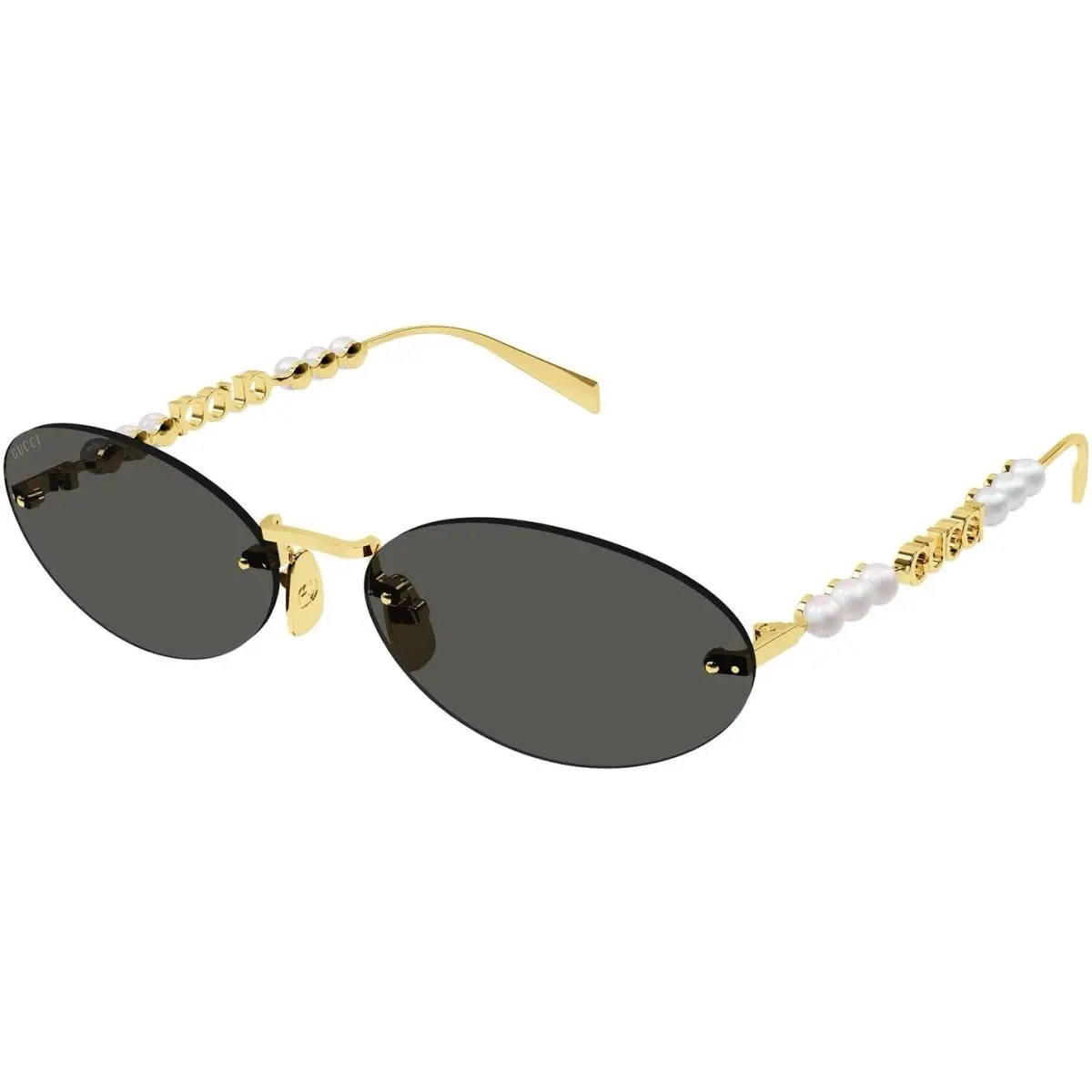 GG1922S 001 Gold Pearls Grey Lens Sunglasses Oval Rimless by Gucci