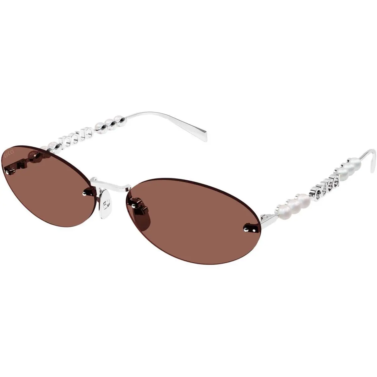 Gucci GG1922S 002 Silver Pearls Rose Brown Lens Sunglasses Rimless