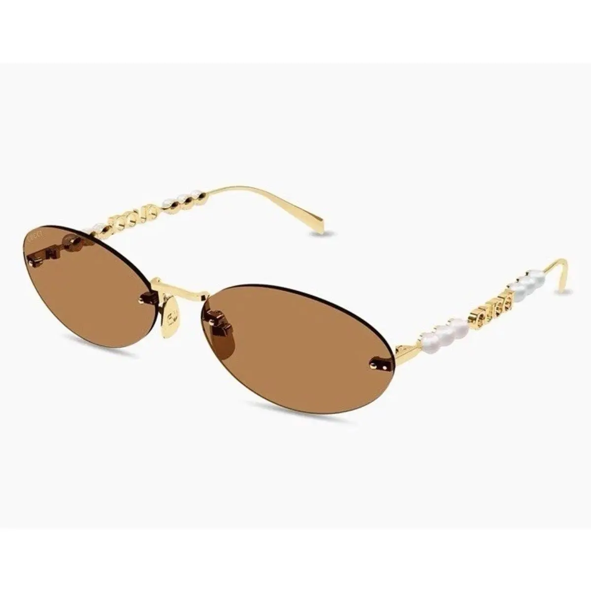 Gucci GG1922S 003 Gold Pearls Brown Lens Sunglasses Oval Rimless