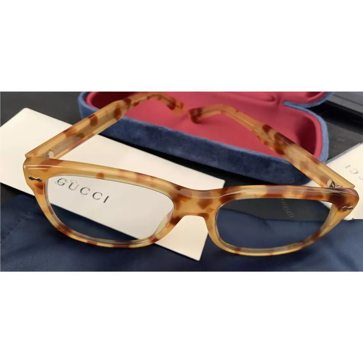 Men’s Oversized Tortoise Sunglasses Square Frame Grey Lens 56 18-145 by Gucci