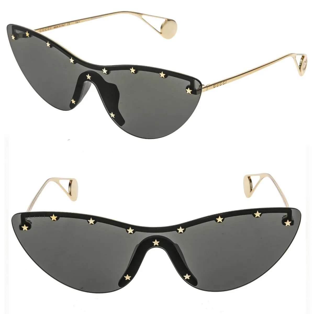 GG0666S Star 0666 Black Gold Cat Eye Mask Rimless Runway Sunglasses 001 by Gucci