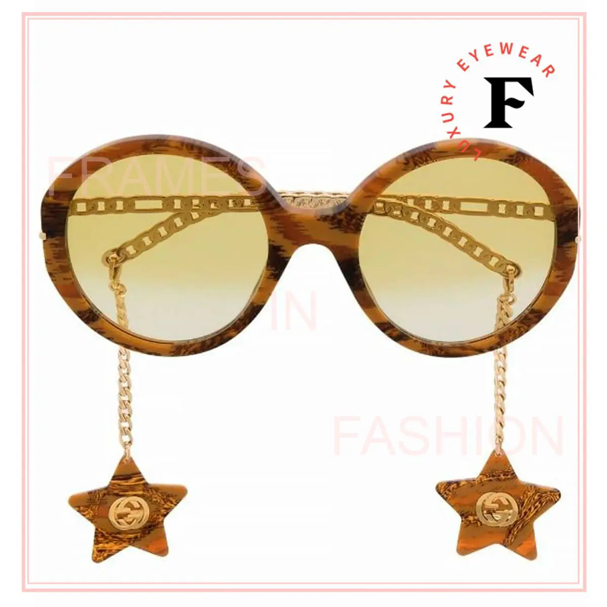 Gucci GG0726 Chain 0726 Gold Brown Yellow Star Detachable Charm Sunglasses 004