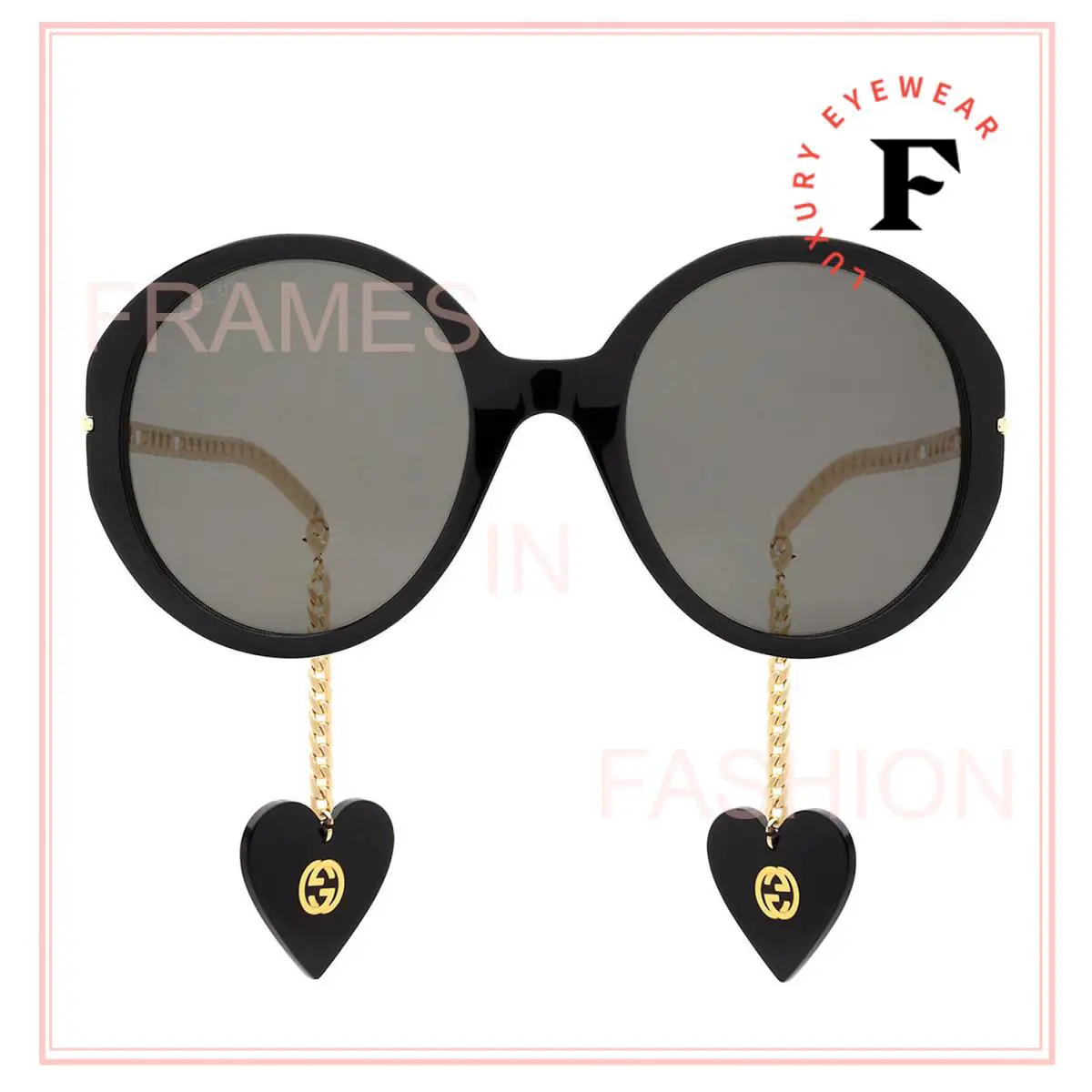 Gucci GG0726 Chain 0726 Gold Black Heart Logo Detachable Charm Sunglasses 005