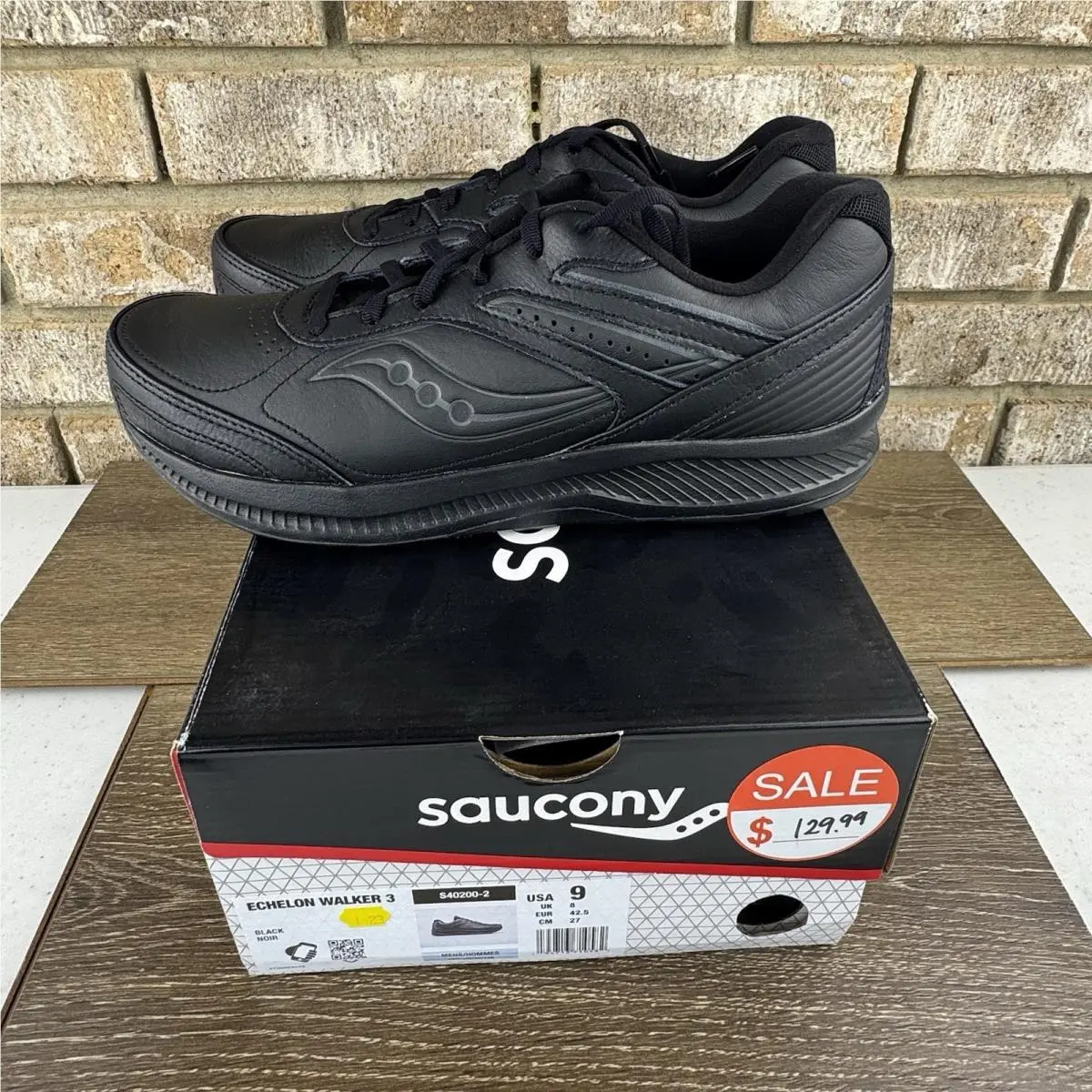 Saucony Echelon Walker 3 Shoes Mens Sz 9 Black Walking Casual Lace Up Comfort