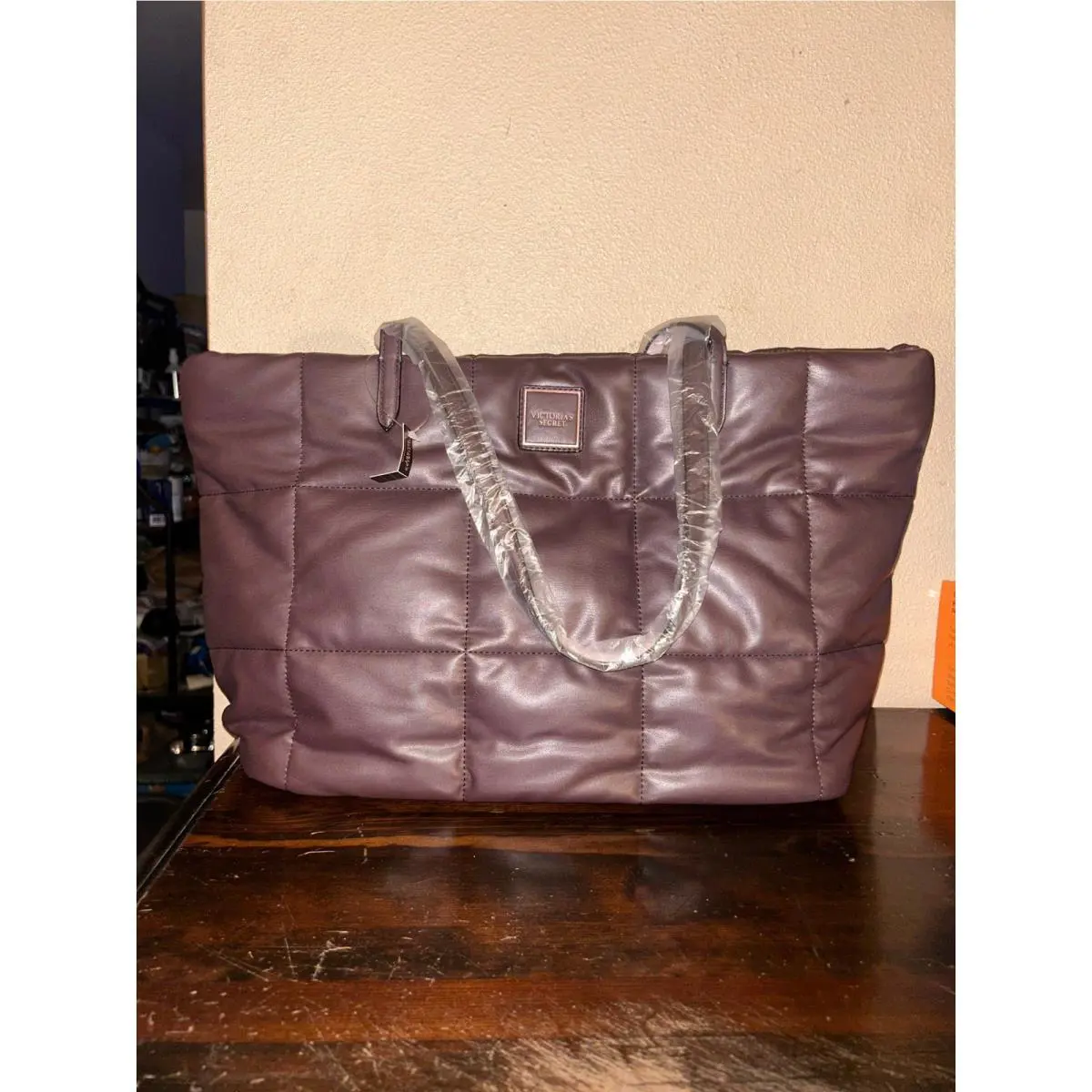 Victoria’s Secret Weekend Travel Gym Brown Quilted Leather Tote