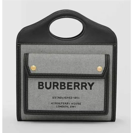 Burberry Mini Tri-tone Cotton Canvas and Leather Pocket Bag/woman/gray/black
