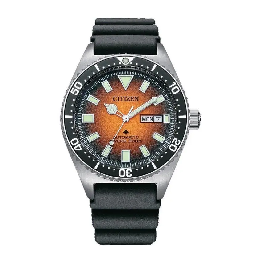 Citizen Black Mens Analogue Watch Promaster Marine NY0120-01Z /box - Dial: Orange, Band: Black, Bezel: Silver