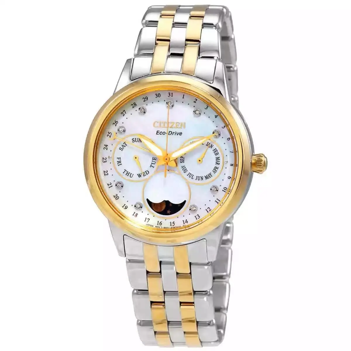 FD0004-51D Calendrier Eco Drive Diamond Mop Dial Moon Phase Ladies Watch by Citizen