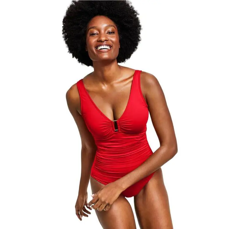 Lauren Ralph Lauren Ring Over The Shoulder Swimsuit Womens Small Red Nylon S9486