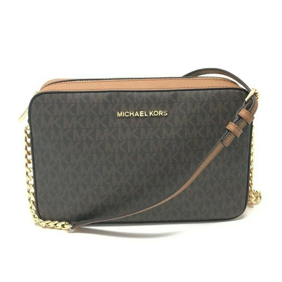 Jet Set Item Large East West Crossbody Bag Brown Signature/Gold Tone by Michael Kors
