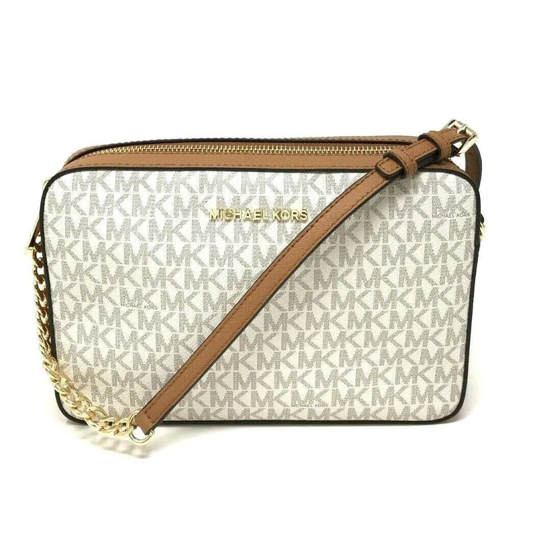 Jet Set Item Large East West Crossbody Bag Vanilla Signature/Gold Tone by Michael Kors