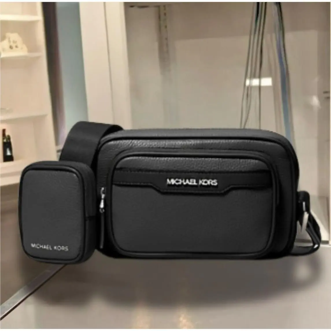 Cooper Men Pebbled Leather Crossbody Camera Bag w/ Pouch Variation BLACK by Michael Kors