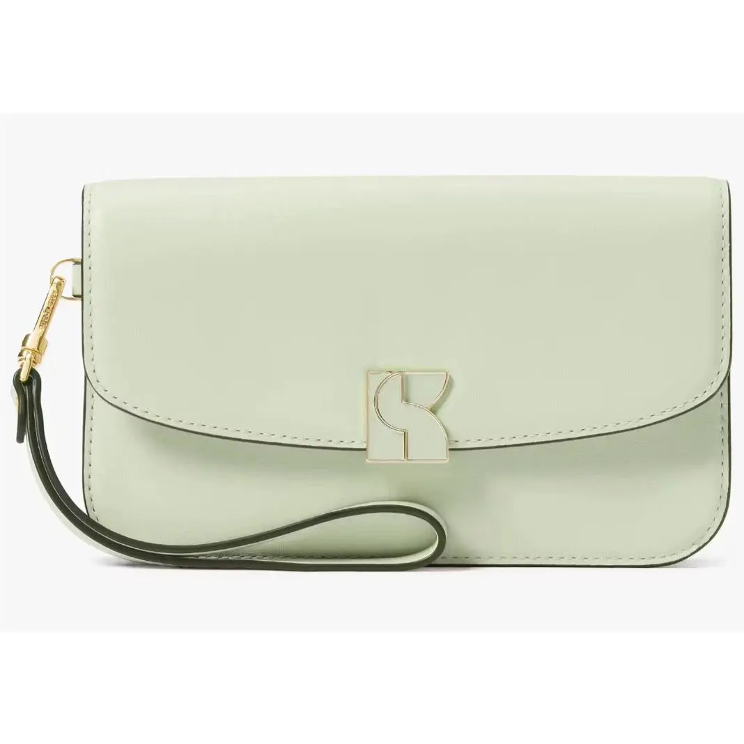 Kate Spade Dakota Flap Wristlet Light Green Smooth Leather Oak Moss KD173