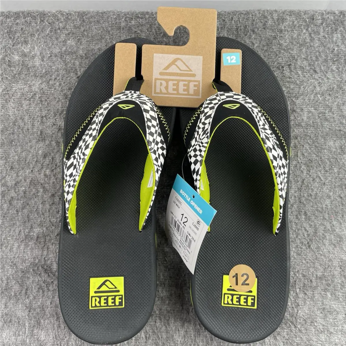 Reef Fanning Black/white Swell Checkers Neon Sandals Flip Flops Men`s Sz 12