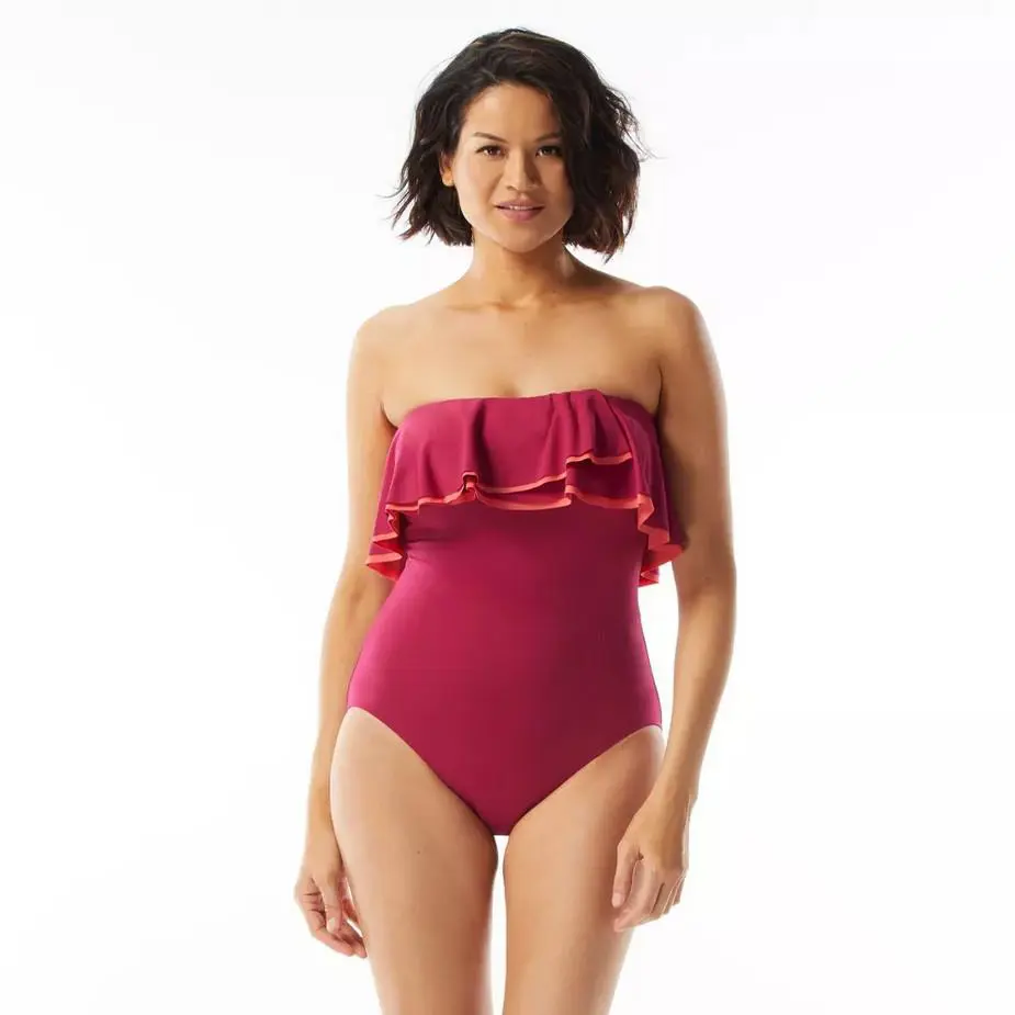 Coco Reef Contours Ruffled Strapless Tummy-control One-piece Swimsuit Sz 10/34C