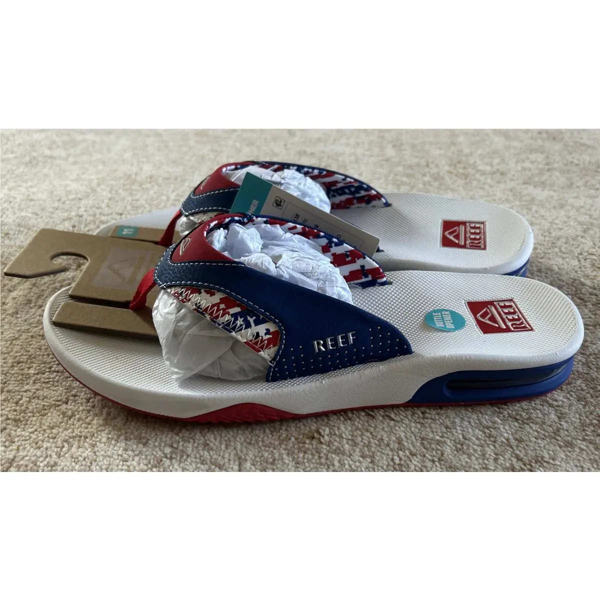 Reef Fanning Flip Flops Patriotic Red White Blue Usa Bottle Opener Sandal US 11