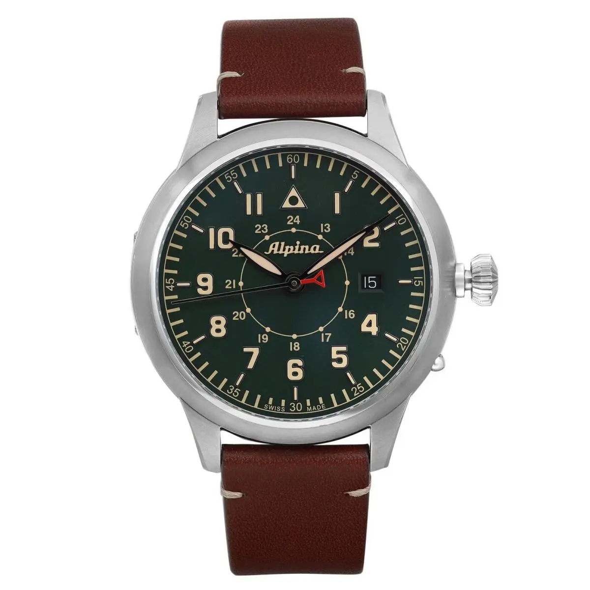 Pilot Heritage Startimer 44mm Steel Green Dial Mens Watch AL-525KBG4SH6 by Alpina