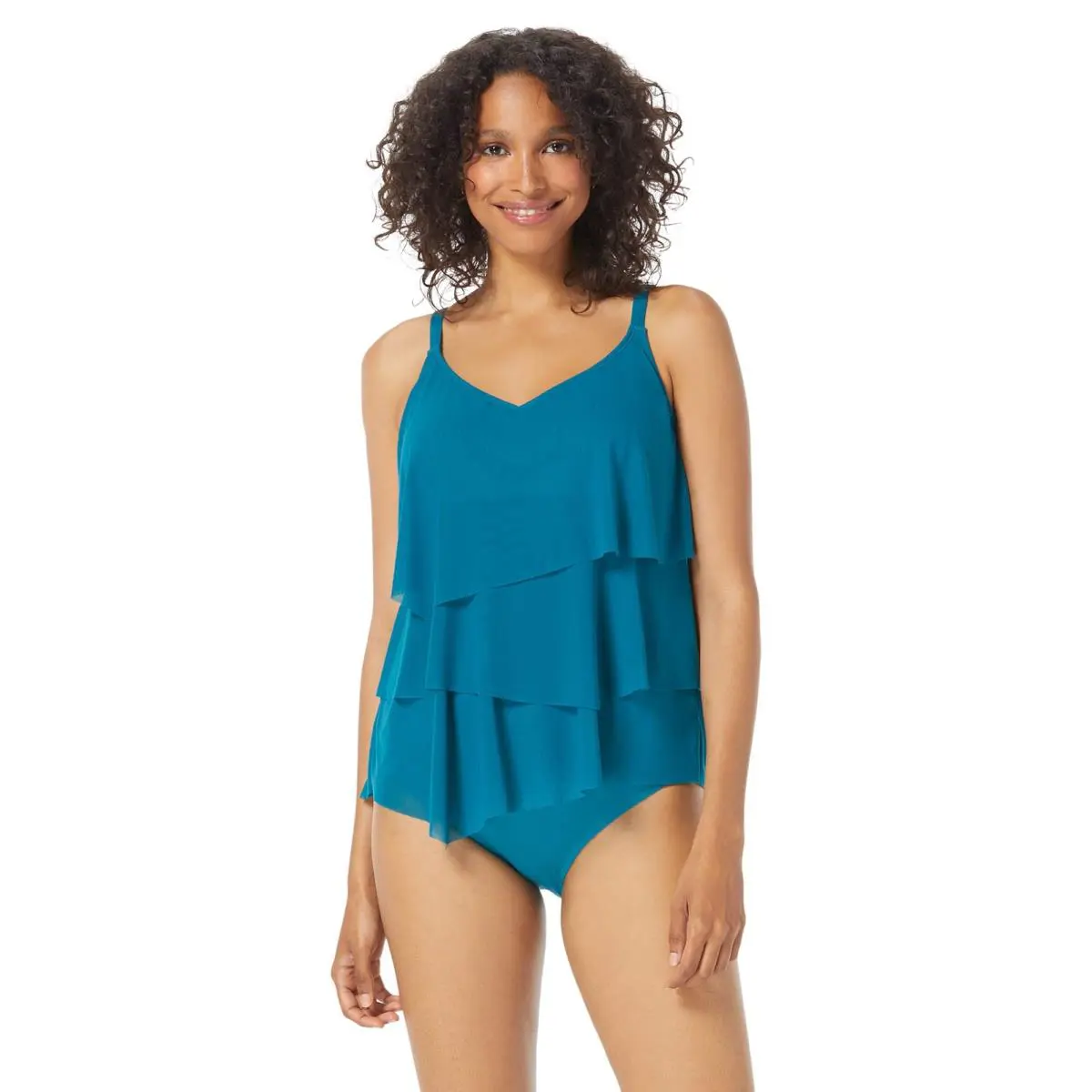Coco Reef Classic Solid Bra Sized Tiered Mesh Tankini Teal Cove 36DD - Teal Cove