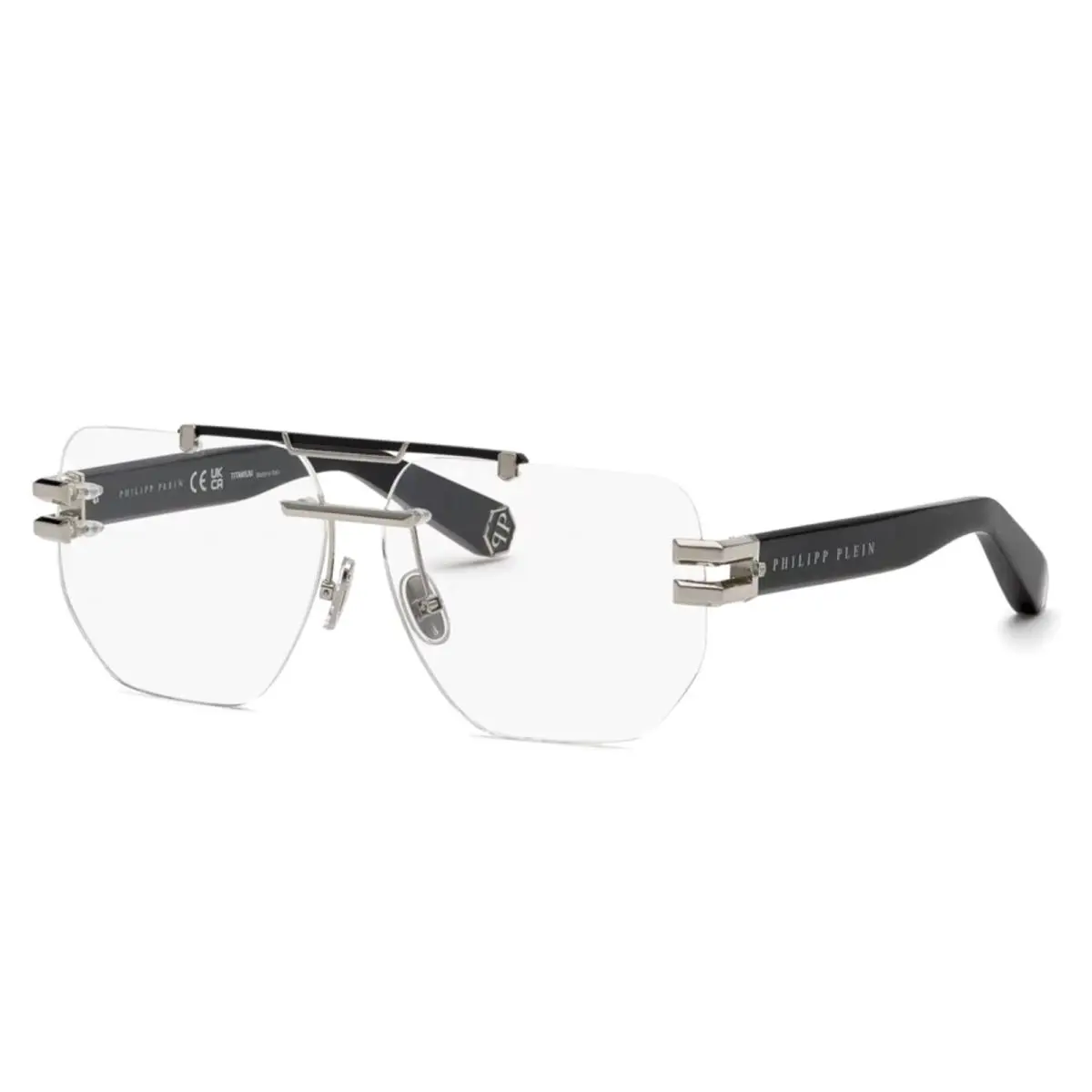 Philipp Plein Eyeglasses VPP087 0K07 61-12 150 Silver Black Titanium Frames