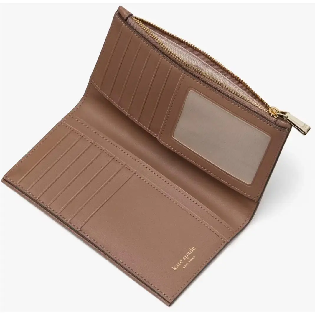 Kate Spade New York Knott Zip Slim Wallet Beige Brown Leather KH157