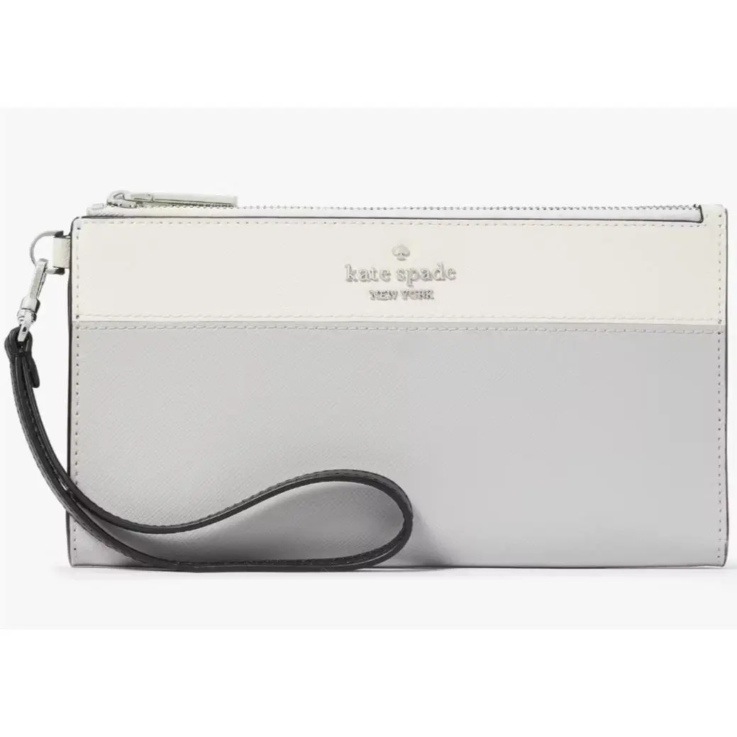 Kate Spade Madison Double Zip Wristlet KC507 Gray White Leather Wallet