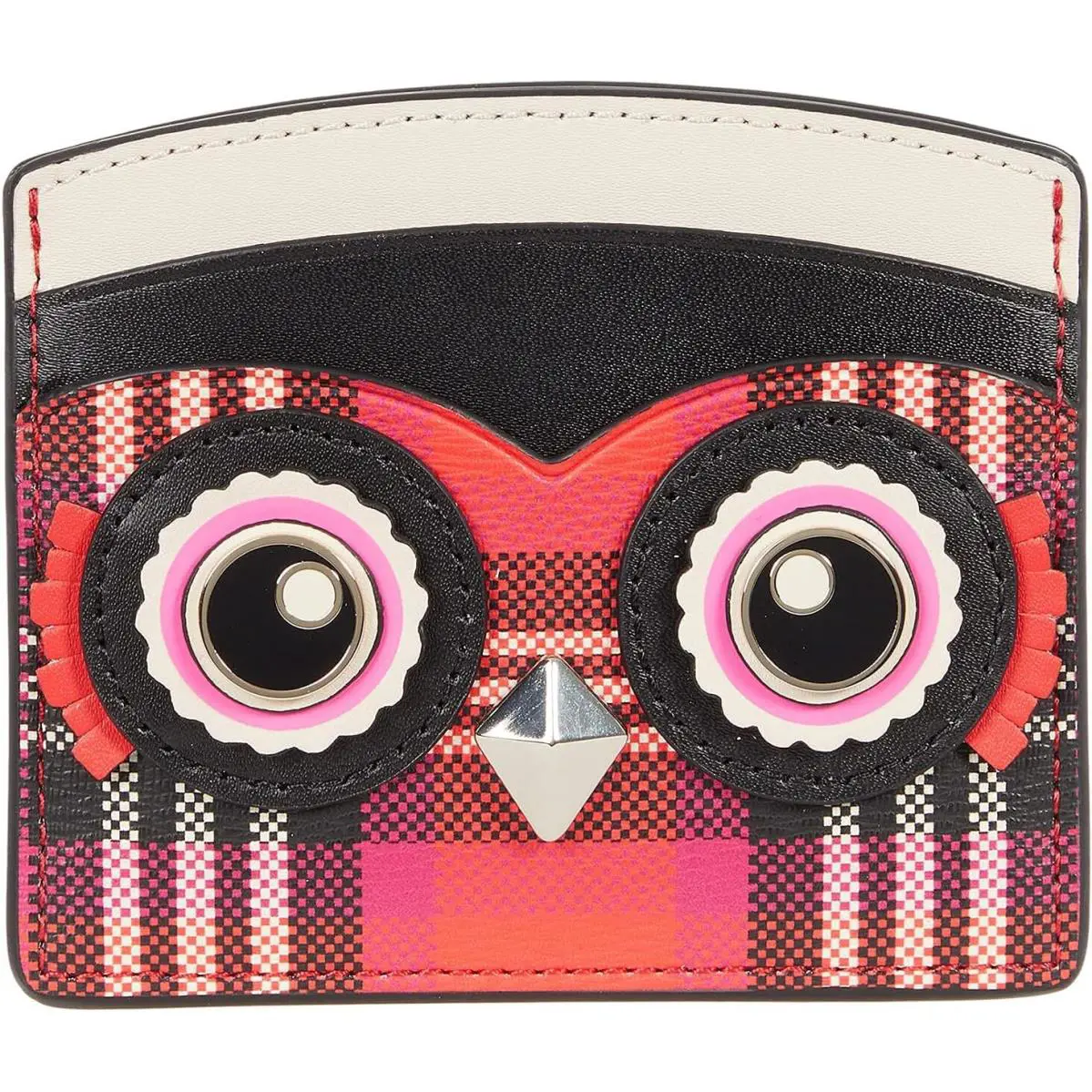 Kate Spade Blinx Pink Owl Plaid Cardholder Pink Black