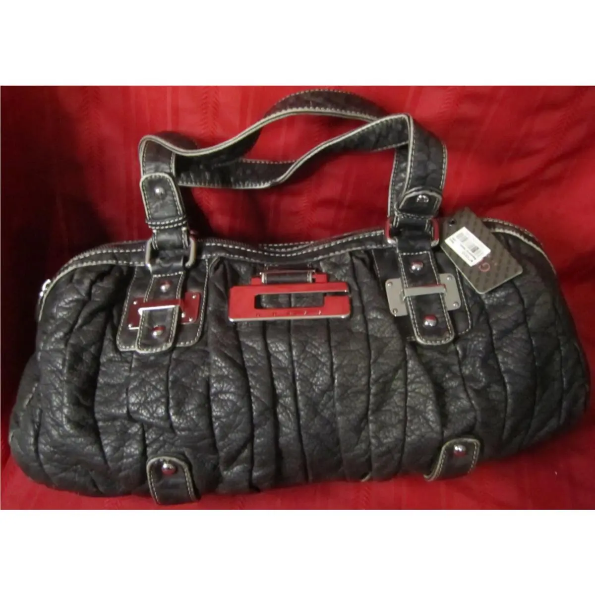 W/tag Black Guess Purse Bag Alison VY082517 Monogram Metal G Silver Logo