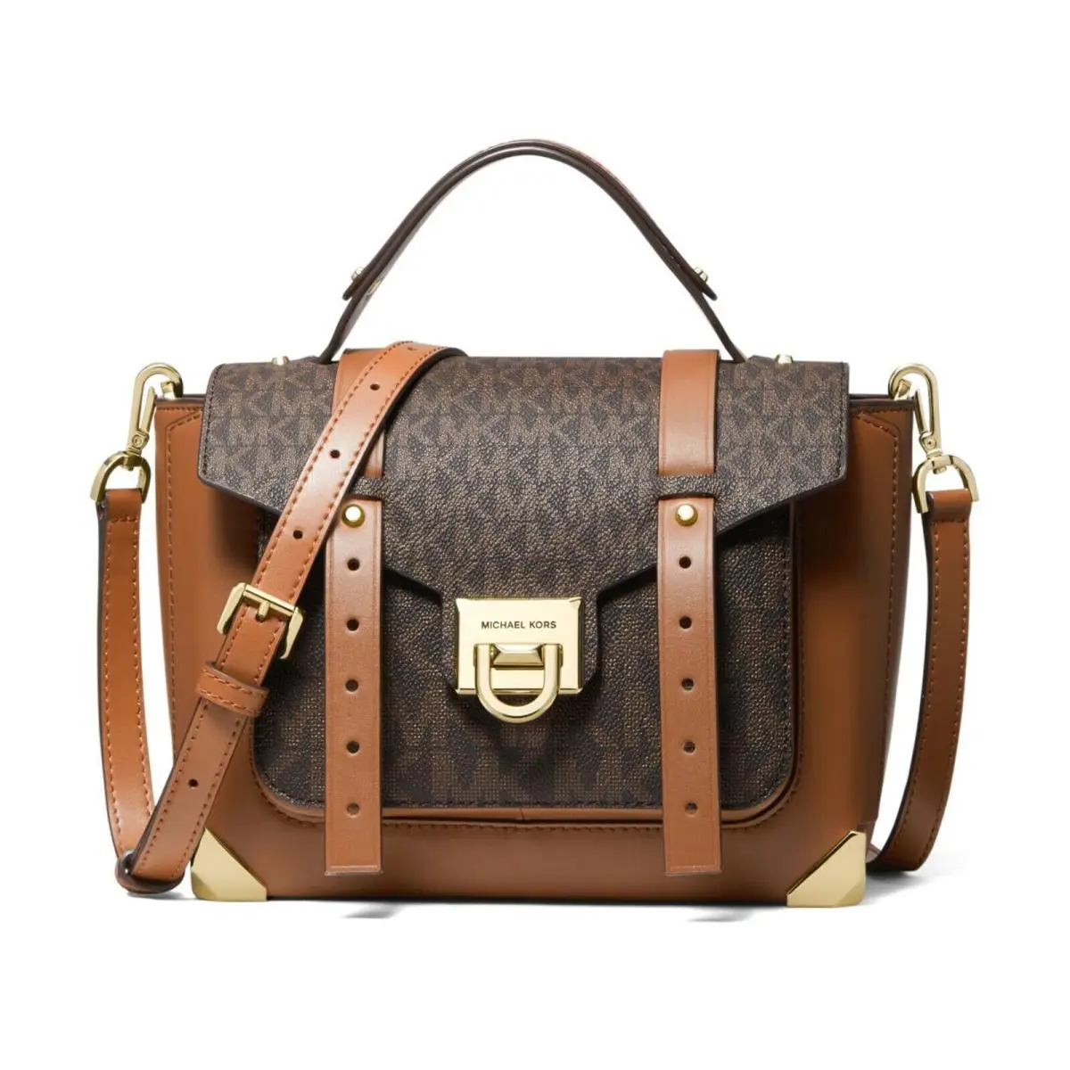 Michael Kors Manhattan Medium Leather and Log Satchel W/gold-tone Hardware