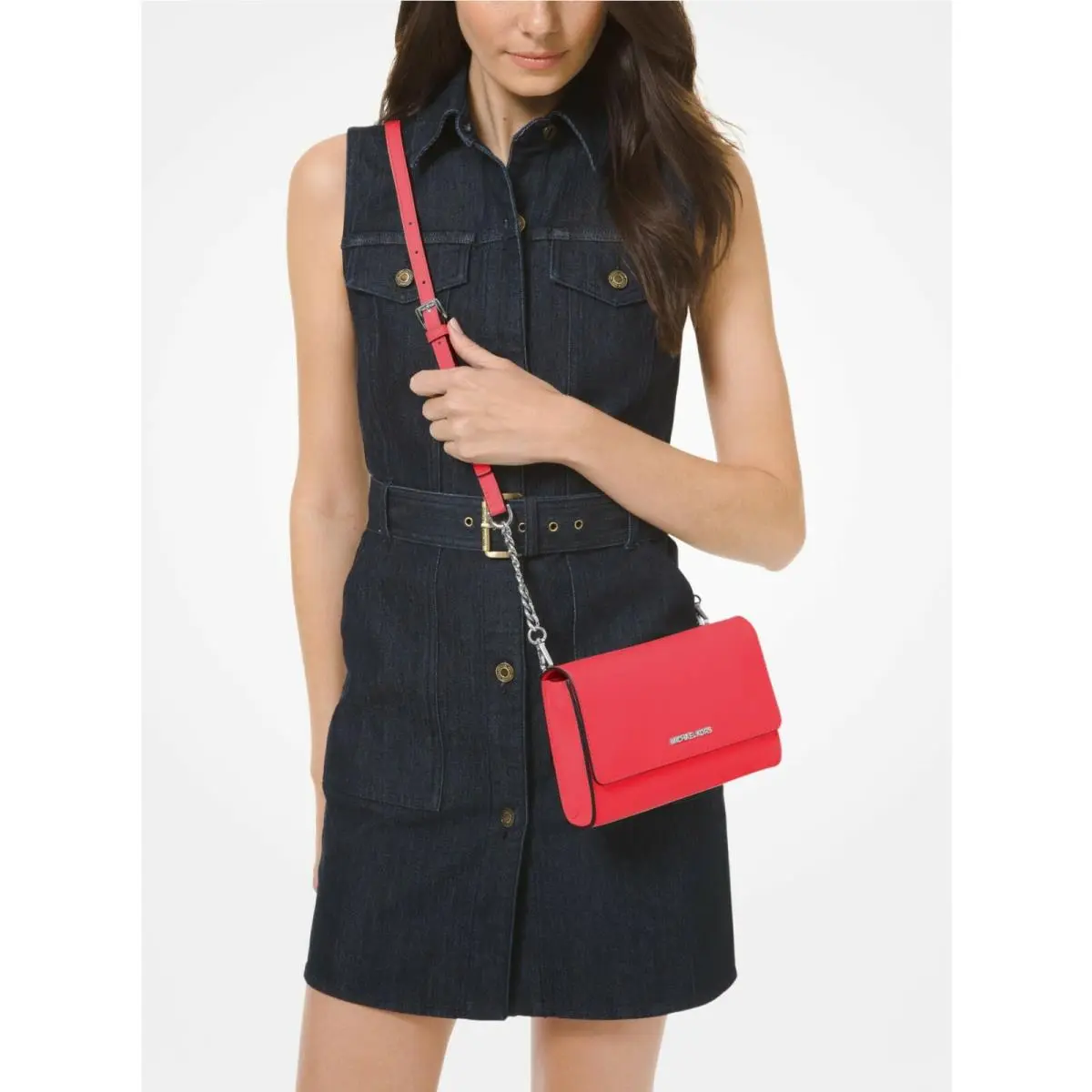 Michael Kors Saffiano Leather 3-In-1 Crossbody Color Coral W/gold-tone Hrdwr