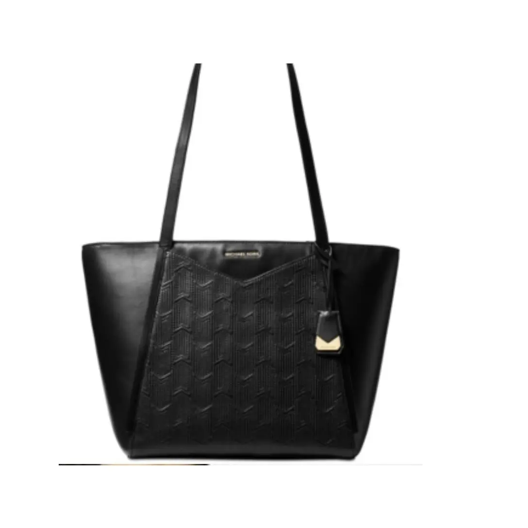 Michael Kors Whitney Leather Shoulder Bag Black Gold Tote Gold