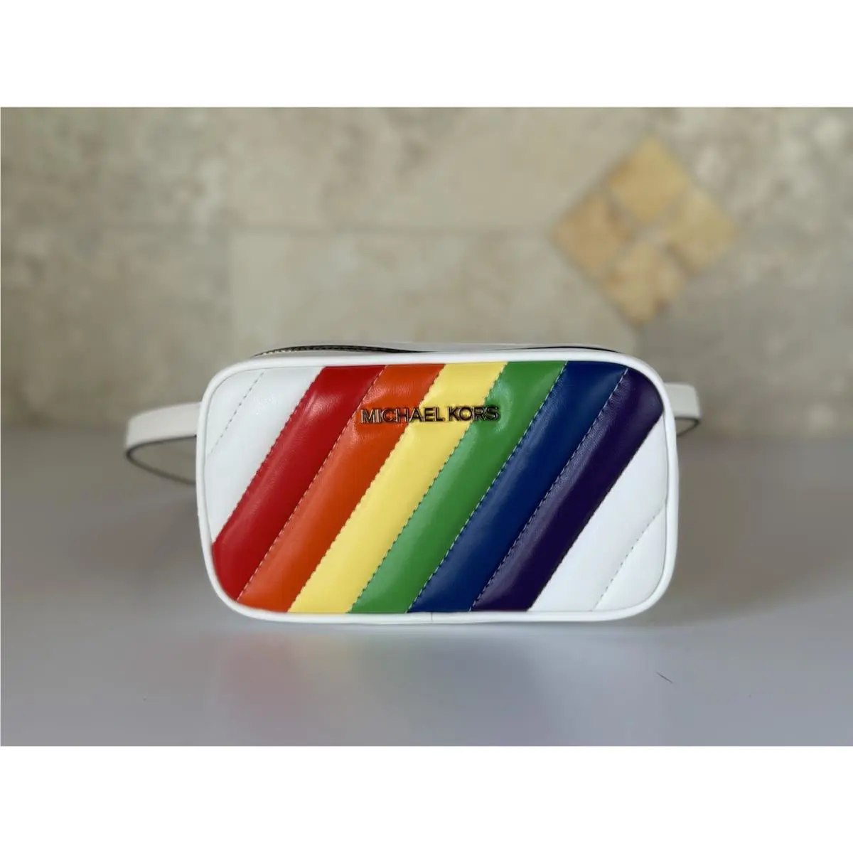 Michael Kors Rose Small Belt Bag Fanny Pack Clutch Rainbow White Multi