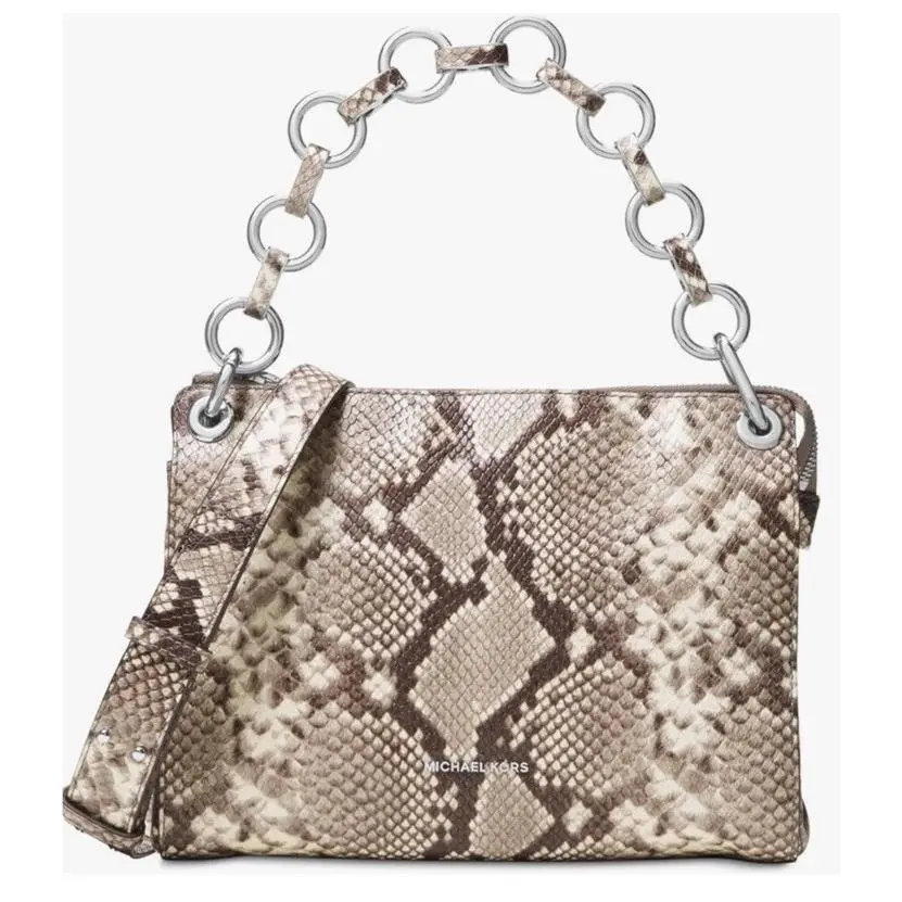 Gianna Convertible Med Snake Embossed Leather Messenger Natural by Michael Kors