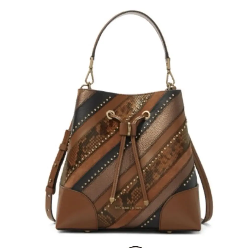 Michael Kors Mercer Gallery Medium Leather Convertible Bucket Bag Brown Terracotta Multi