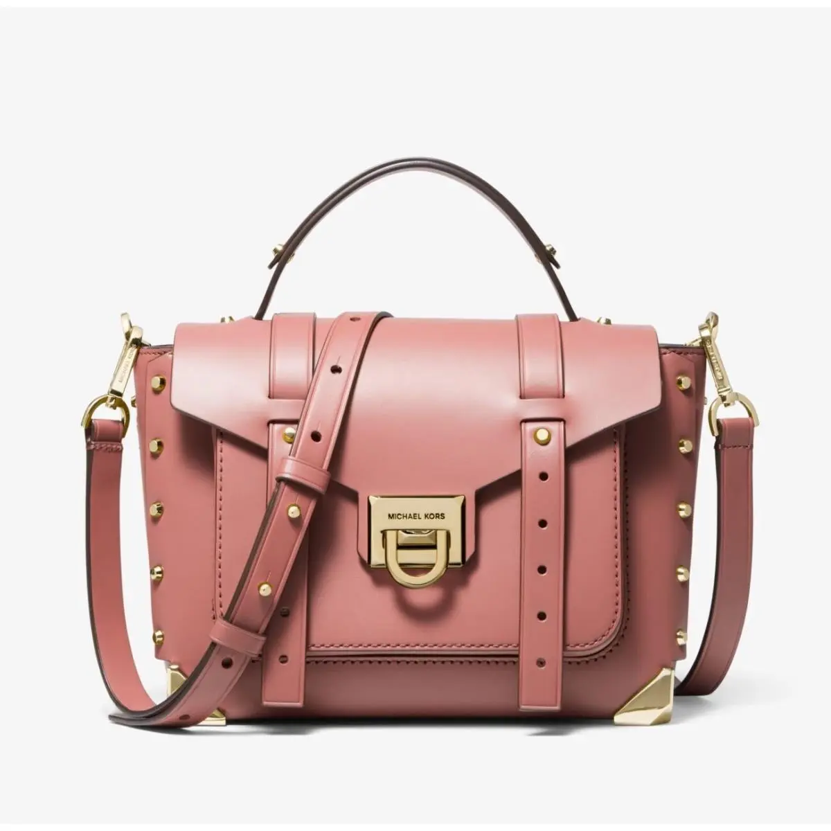 Michael Kors Manhattan Medium Leather Satchel Rose W/gold-tone Hardware