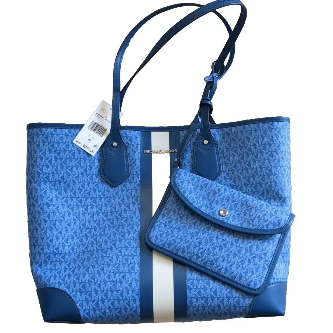 Michael Kors Large Open Signature Tote Admiral/pale Blue Navy - with Add On