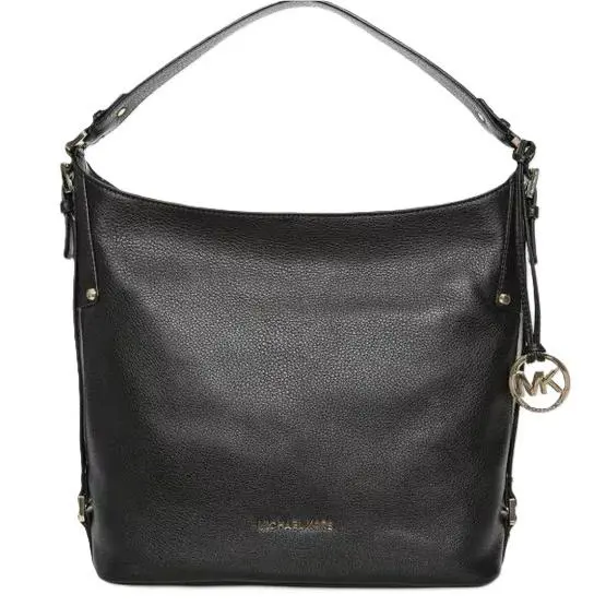 Bedford Belted Large Leather Shoulder Bag-black/gold by Michael Kors