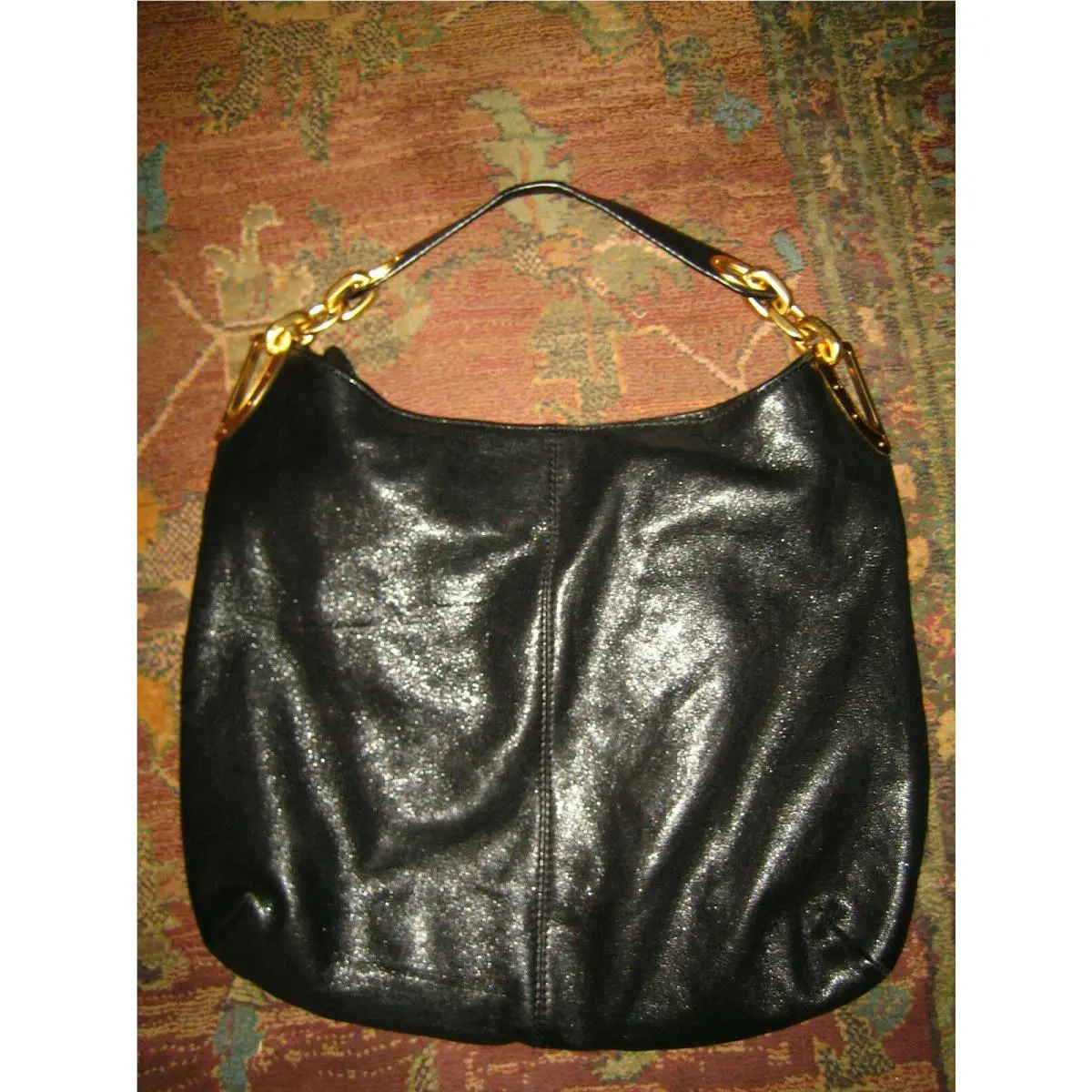 Michael Kors Black Leather Hobo. Gold Tone Hardware. Key Fob. Immaculate