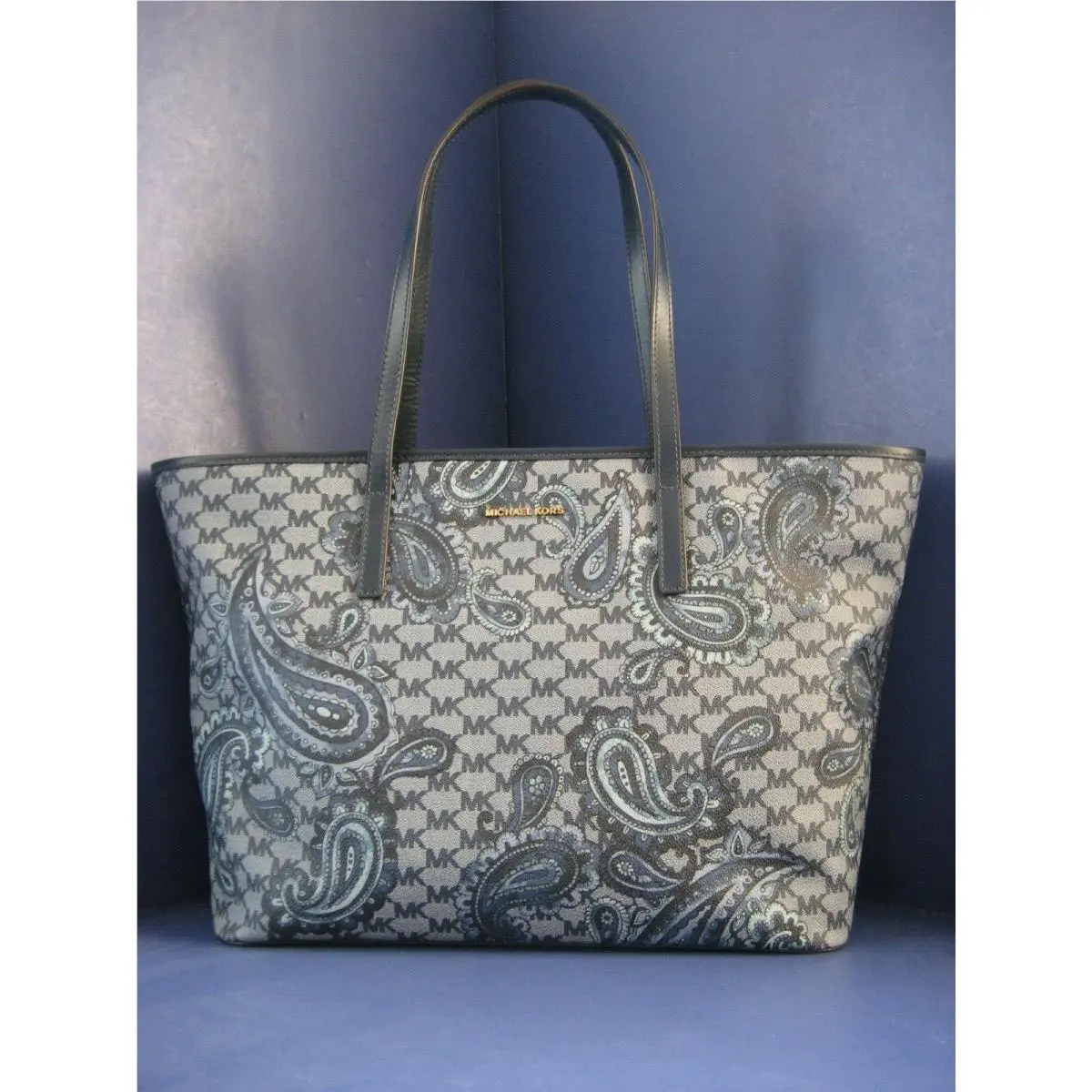 Navy Paisley Emry Large Top Zip Tote Navy W/gold-tone Hardware by Michael Kors
