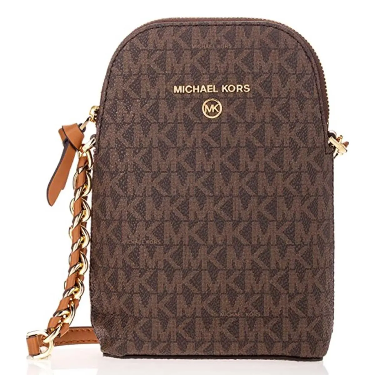 Michael Kors Jet Set Charm Small North/south Chain Phone Crossbody Brown/acorn O