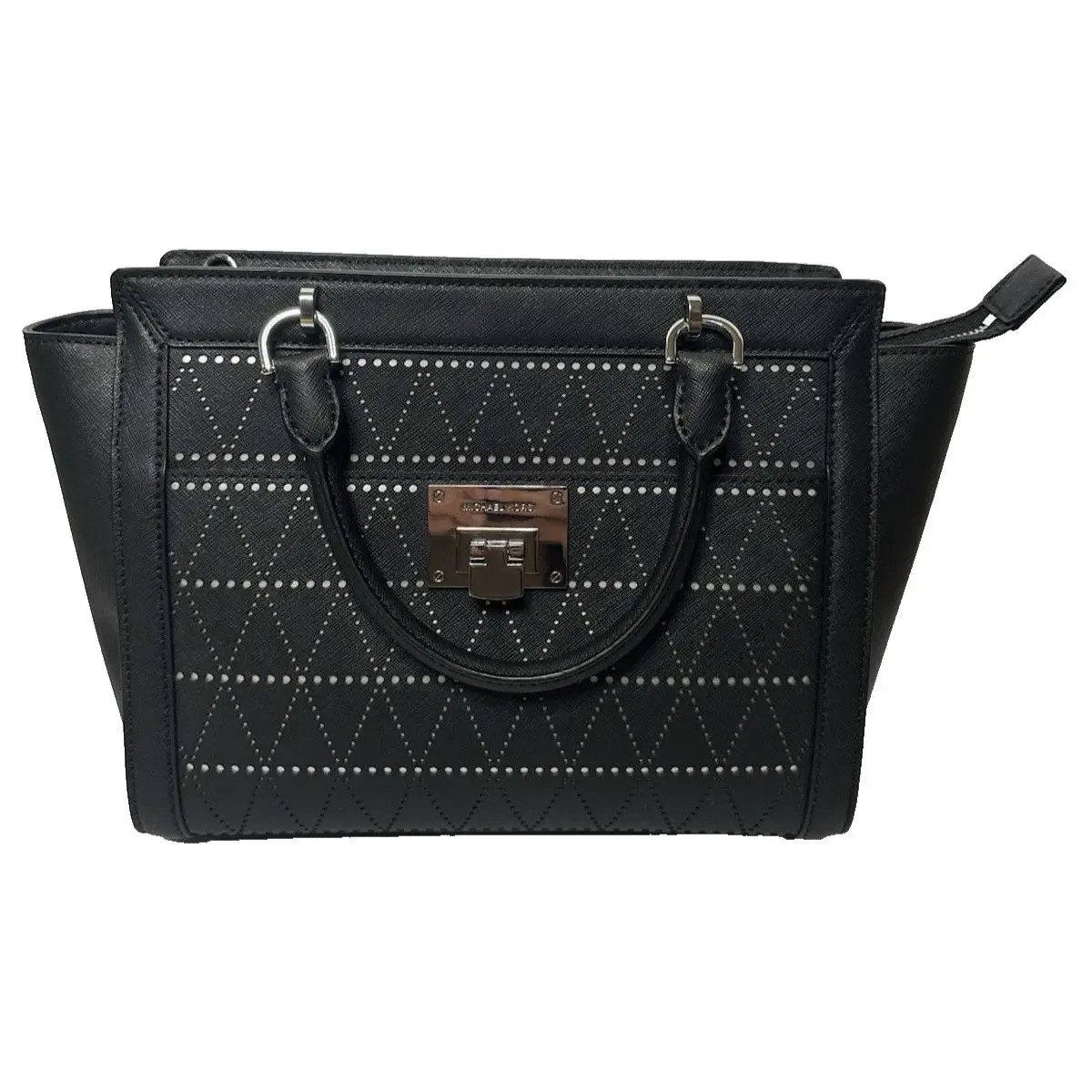 Michael Kors Tina Saffiano Leather Small Satchel Messenger Bag Black