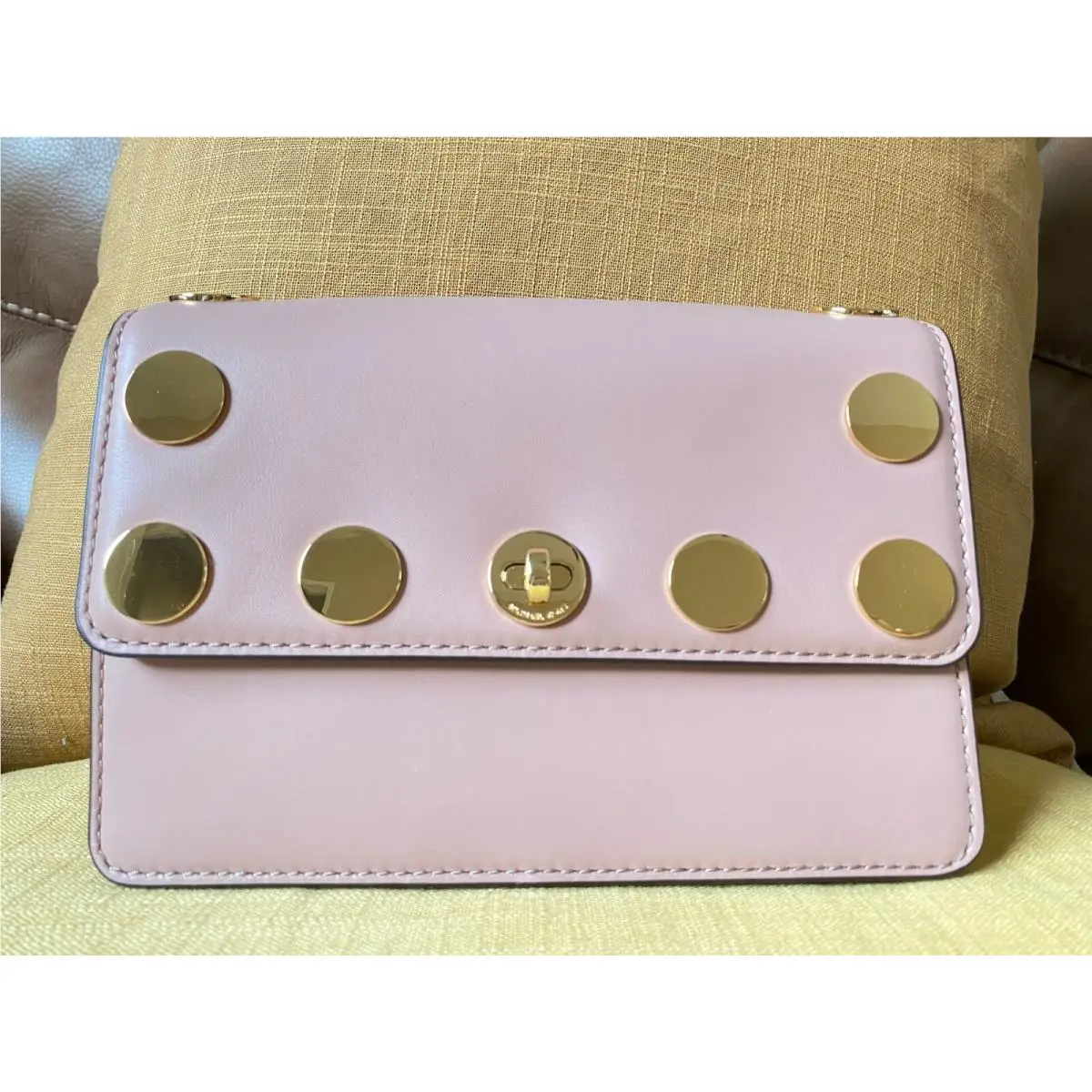 Michael Kors Rivington Stud Natalie Small Chain Crossbody Leather Bag Fawn