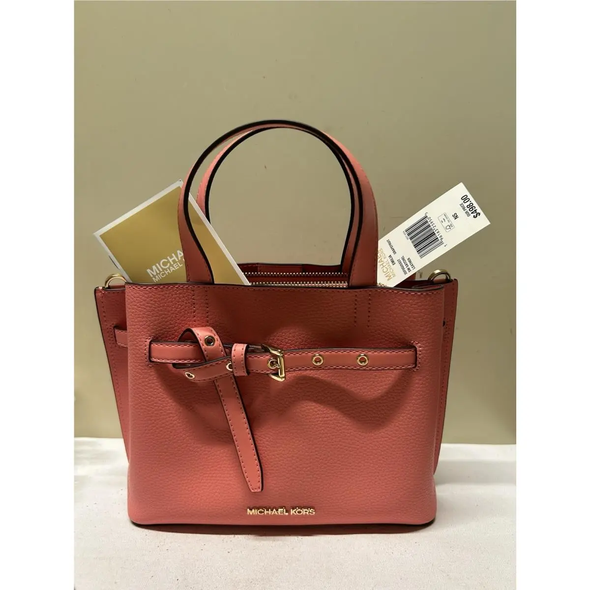 Michael Kors Emilia Small Grapefruit Pebbled Leather Satchel Crossbody Purse