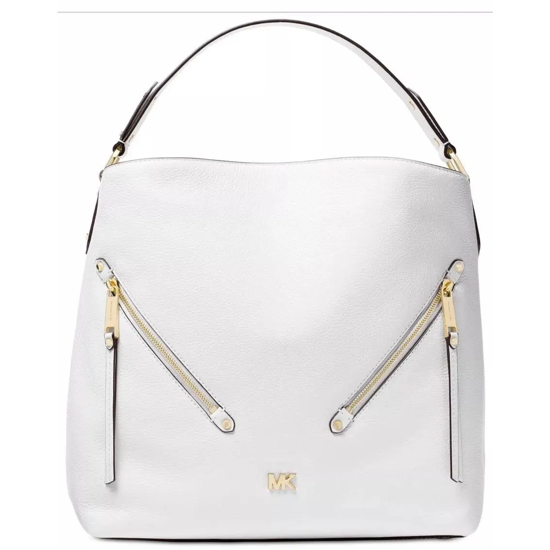 Michael Kors Evie Hobo Supple Leather Front Zip Pocket Optic White Bag