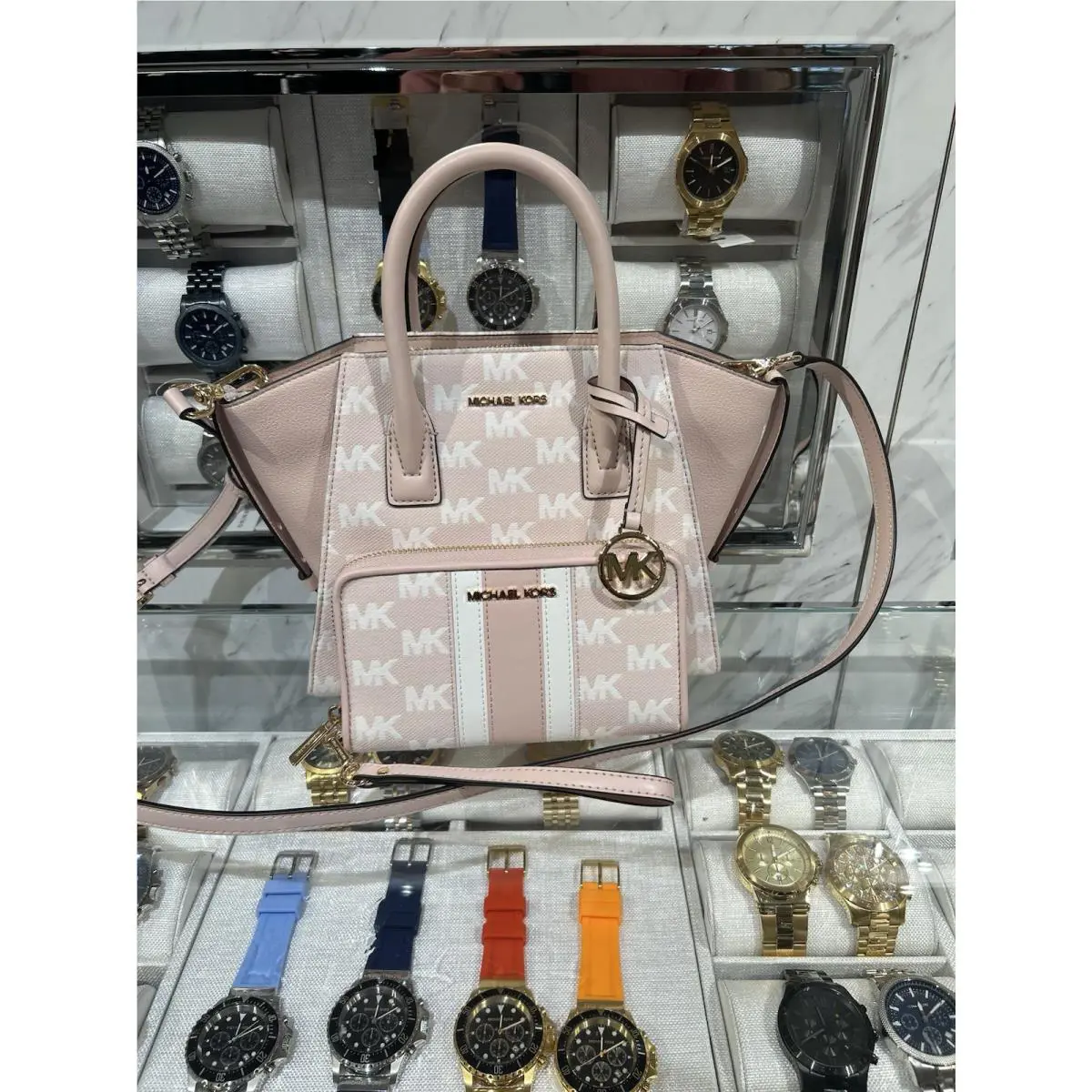 Michael Kors Avril Small Satchel Bag Handbag Purse Crossbody Messenger + Wallet