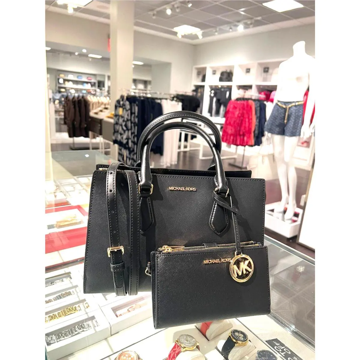Michael Kors Medium Satchel Shoulder Handbag Purse Messenger Crossbody + Wallet
