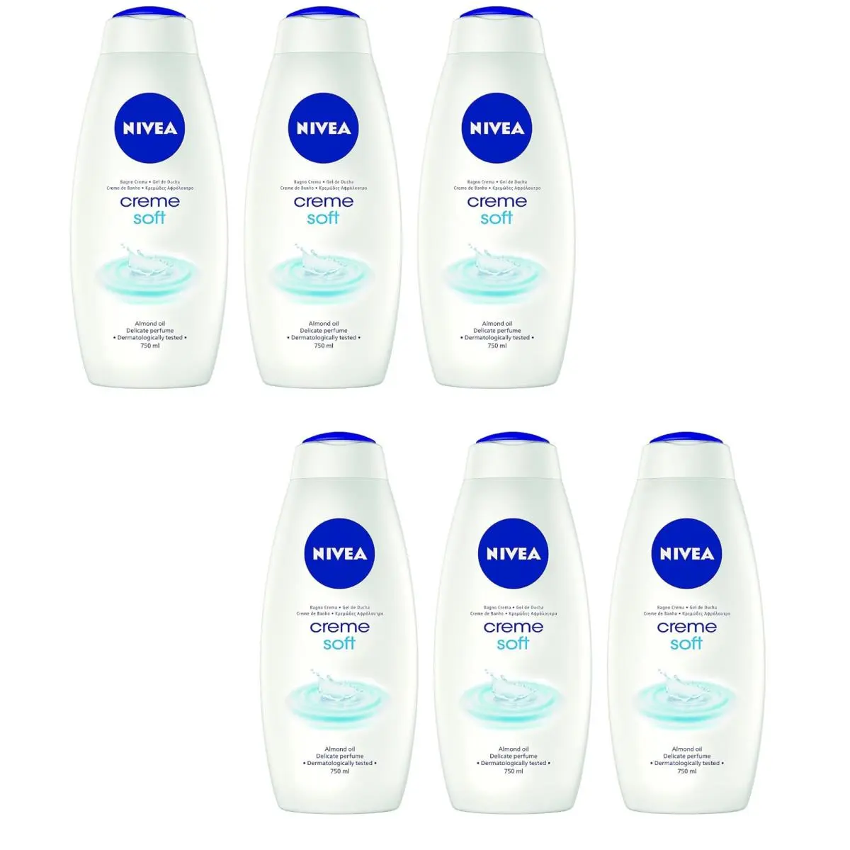 Body Wash Creme Soft with Almond Oil Net Wt. 25.36 Fl Oz 750 Ml Pack 6 by Nivea
